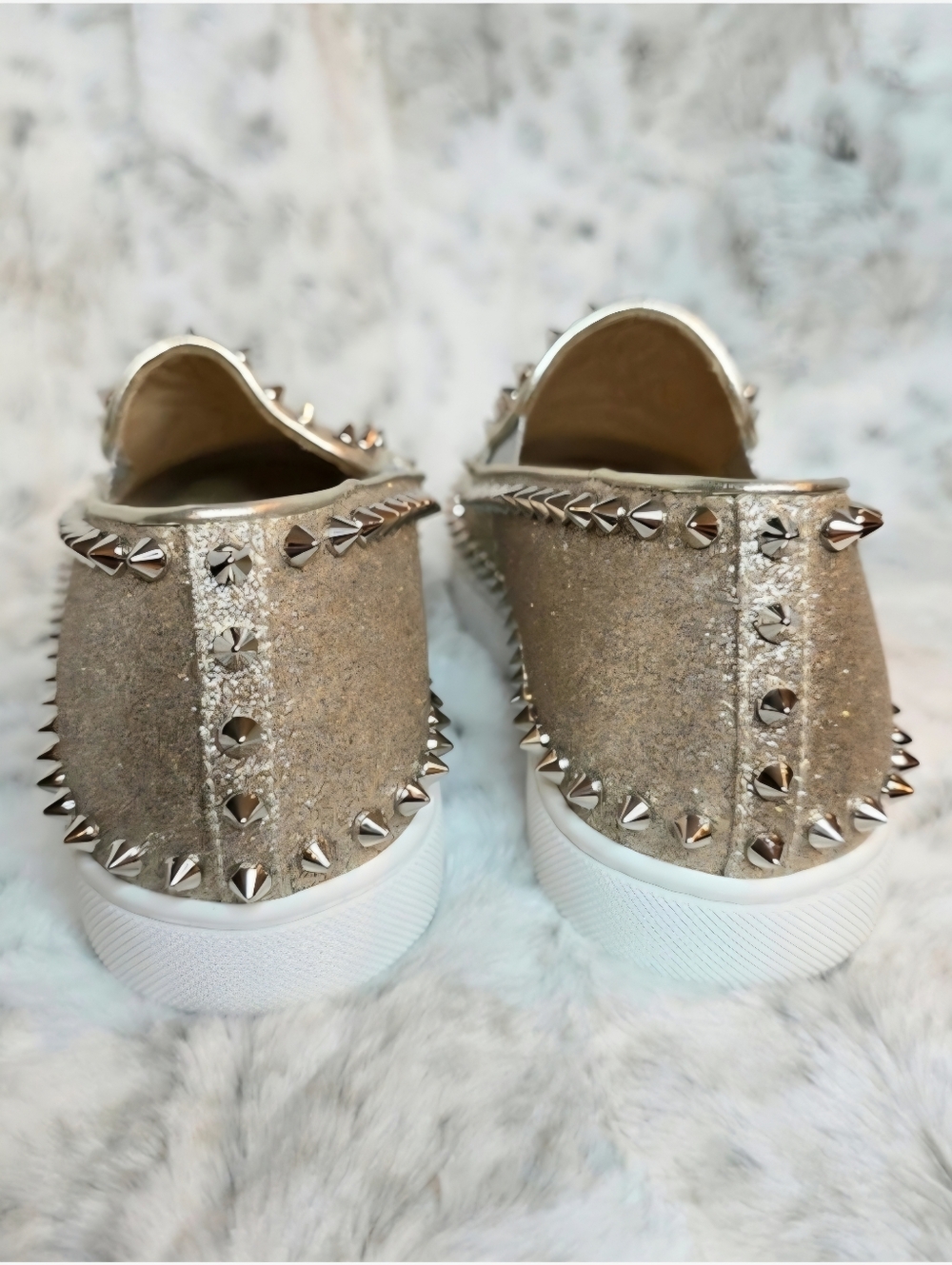 Christian Louboutin Pik Boat slip-on Spiked Leather Sneakers Silver Gold EU 37.5 - Picture 5 of 11